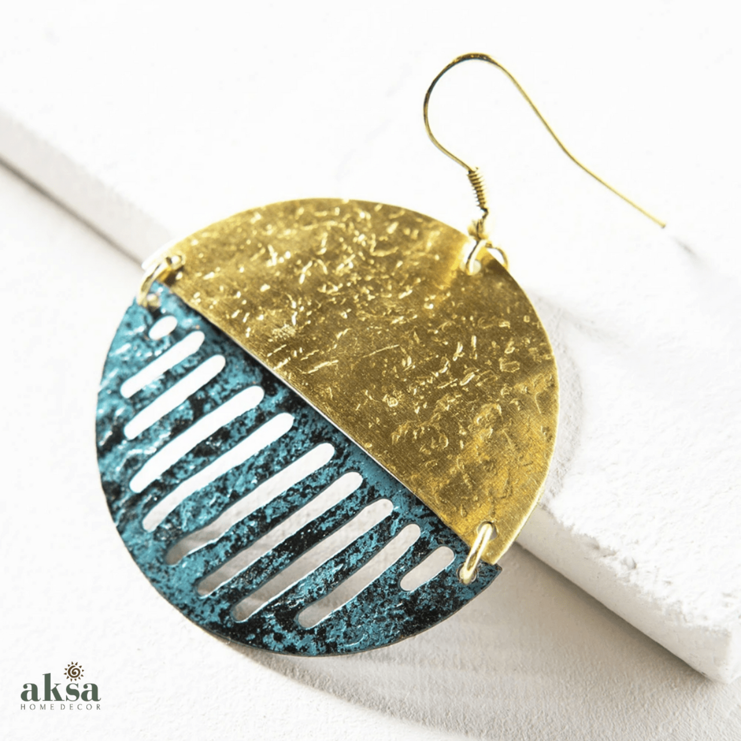 Menka Gold and Teal Coin Brass Earrings - Aksa