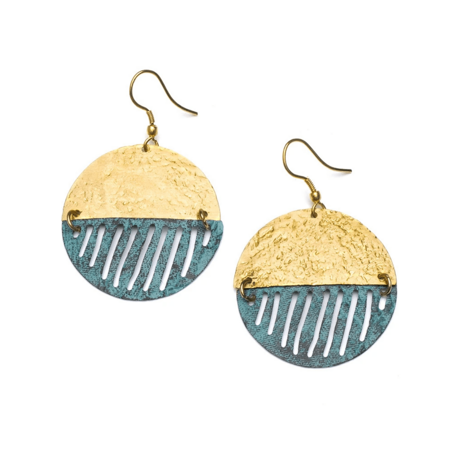 Menka Gold and Teal Coin Brass Earrings - Aksa