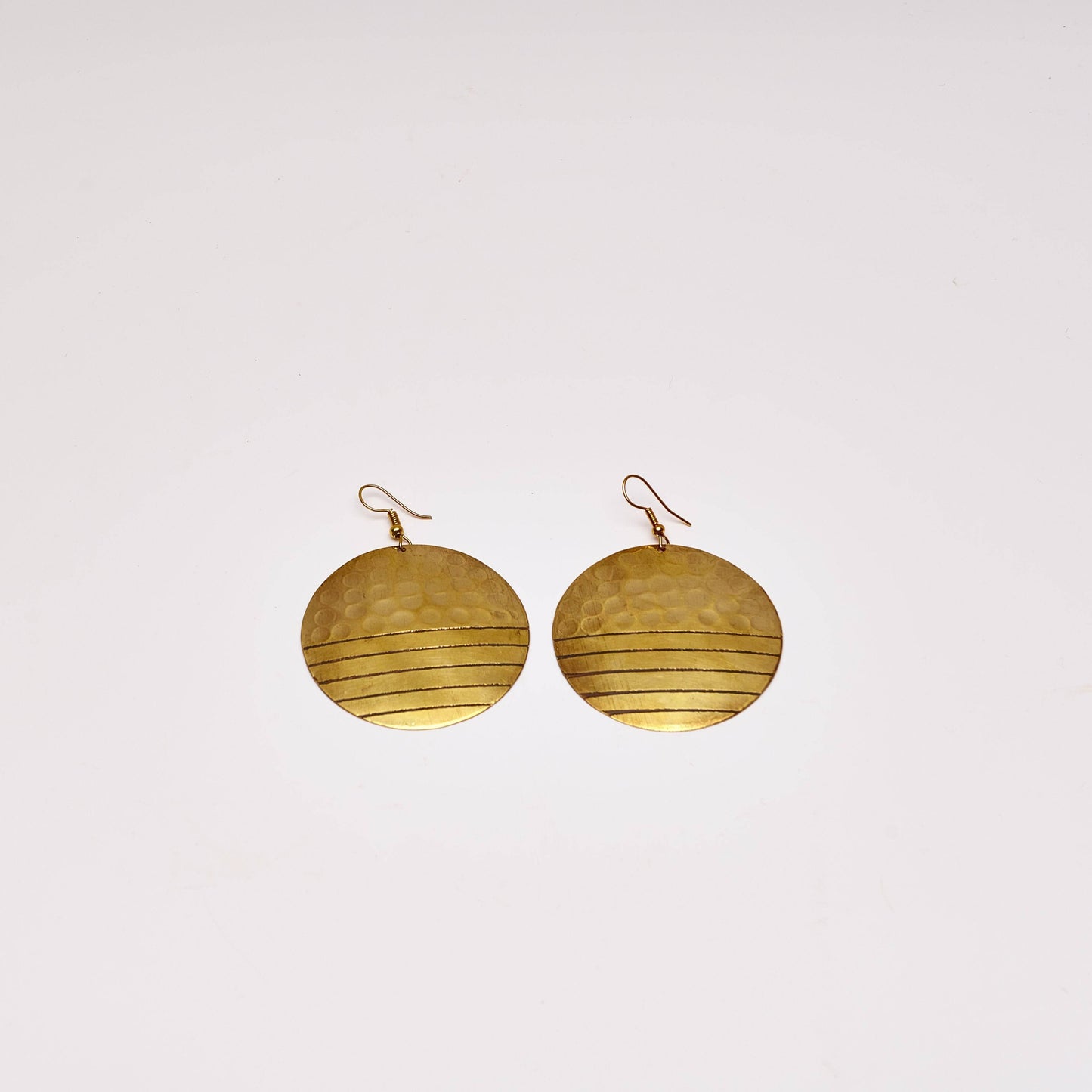 Statement Disc Round Hoop Brass Earrings - Aksa