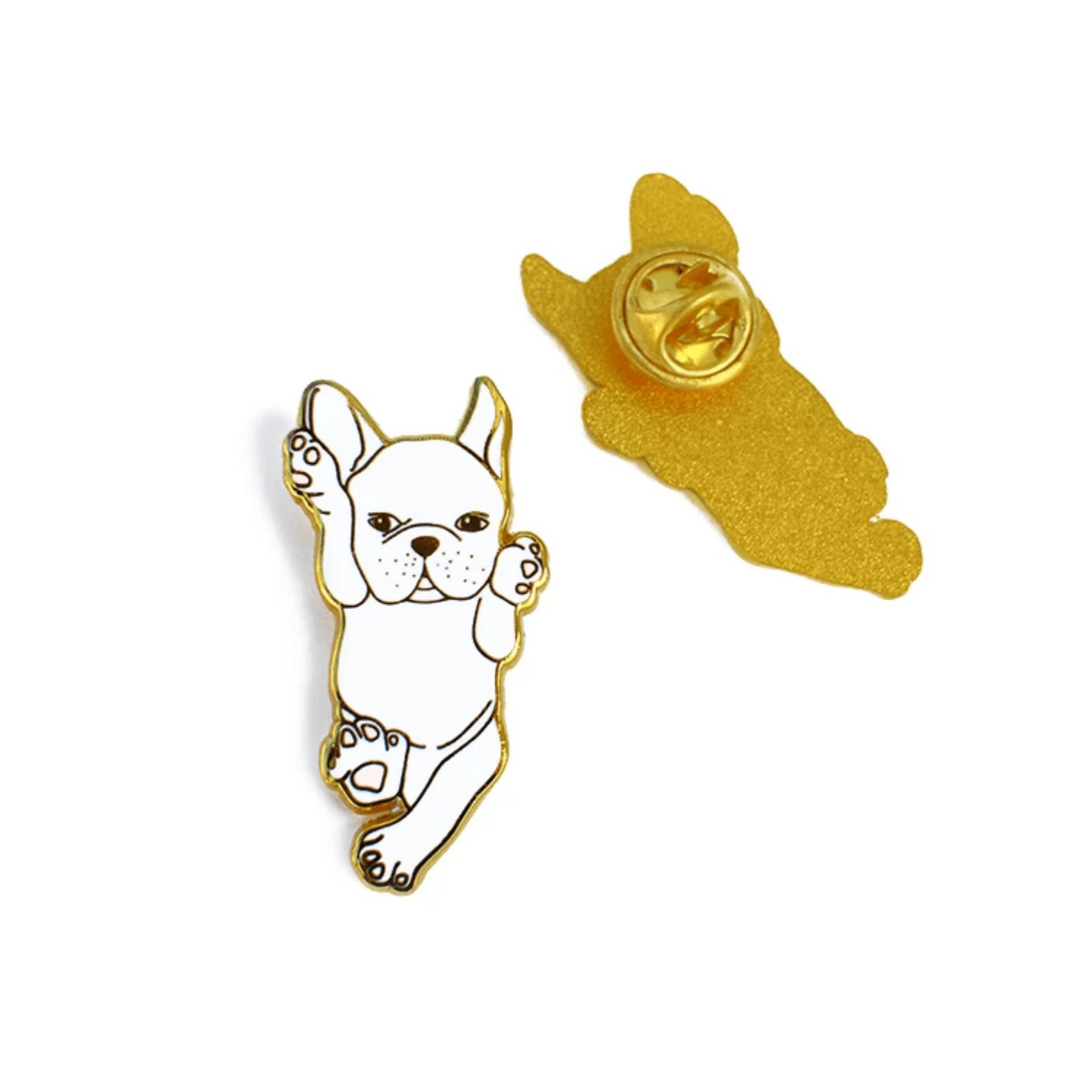 White Frenchie Enamel Brooch Pin - Aksa