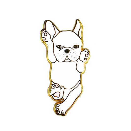 White Frenchie Enamel Brooch Pin - Aksa