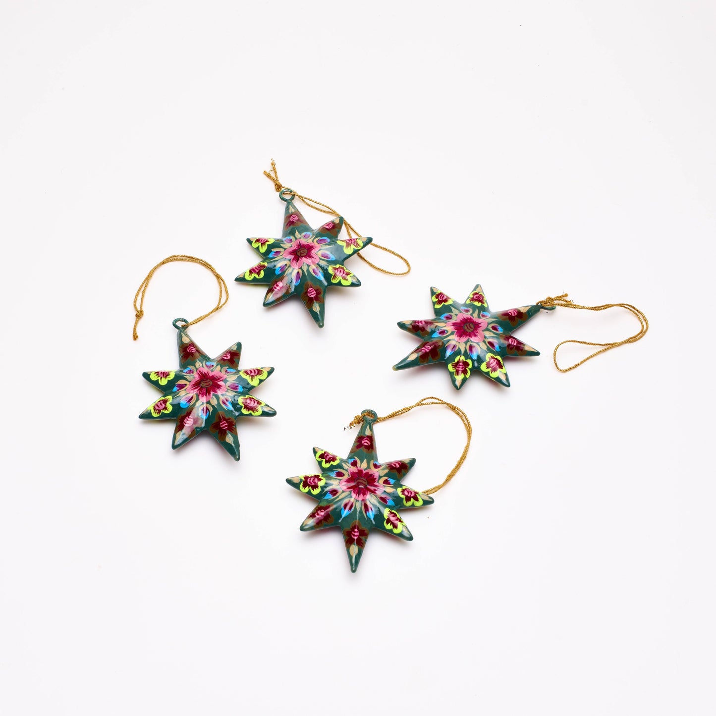 Xmas Ornament - Paper Mache Hand-painted Stars (set of 4) - Aksa