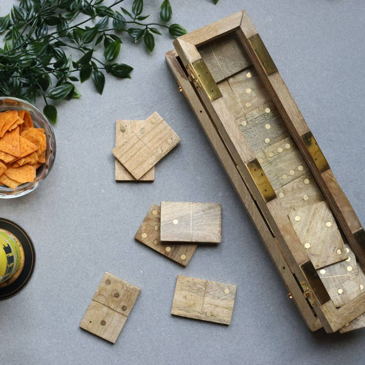 Add a Touch of Luxury to Your Game Nights with Our Wood and Brass Domino Game Box
