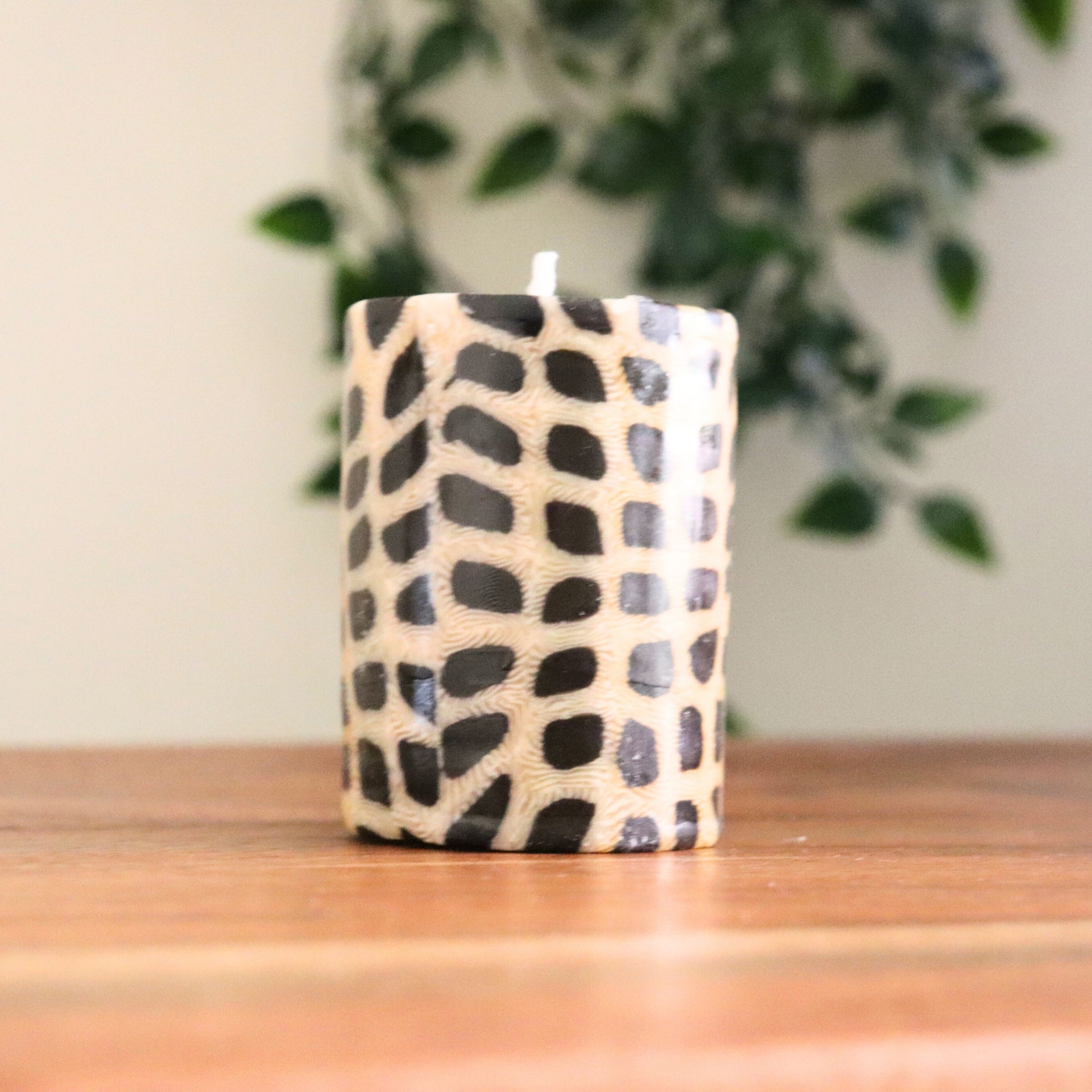 Animal Print Pillar Candles - Set of 3, Safari Jungle 7 cm, Fair Trade, Ethical - Aksa Home Decor 
