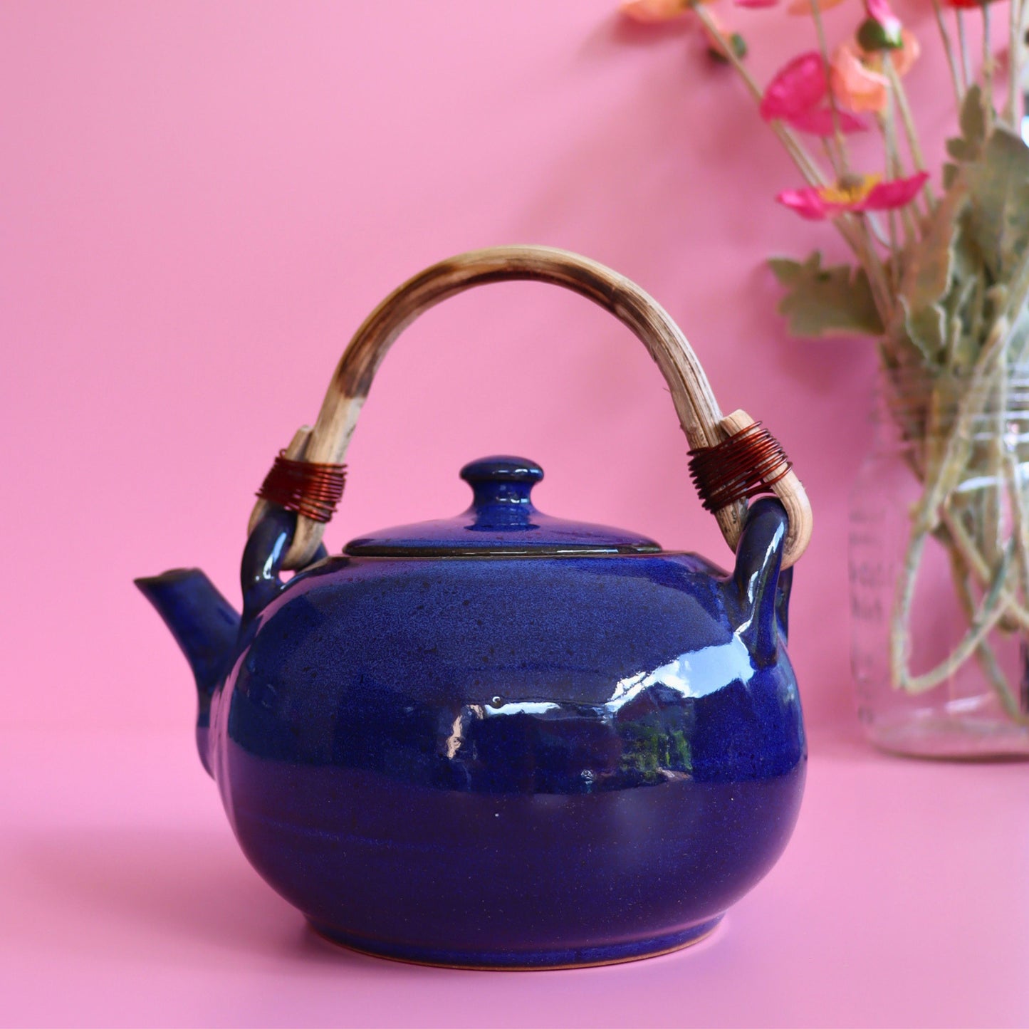 Artisan Blue Ceramic Teapot, 1L | Ethically Handmade & Fair Trade - Aksa Home Decor 