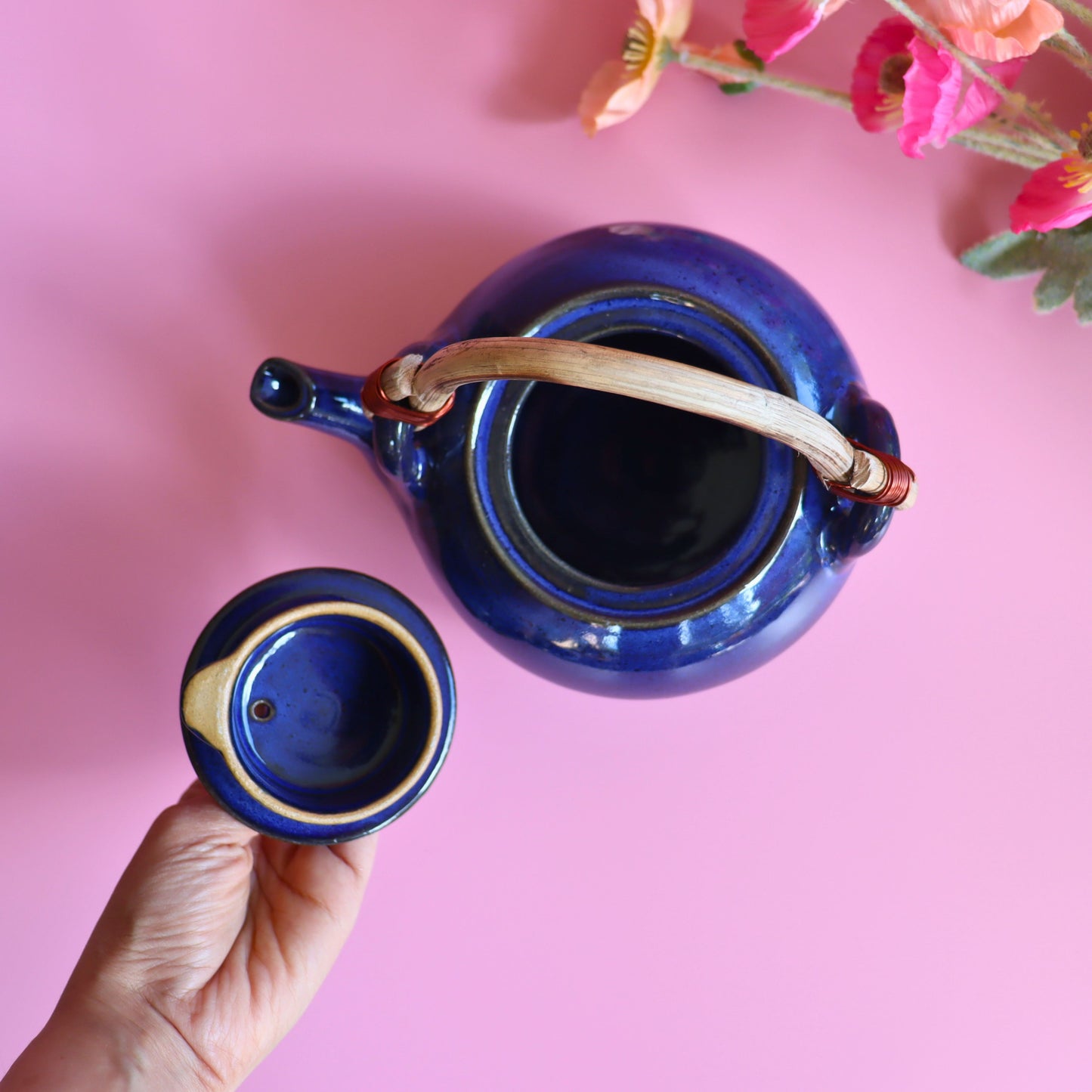 Artisan Blue Ceramic Teapot, 1L | Ethically Handmade & Fair Trade - Aksa Home Decor 
