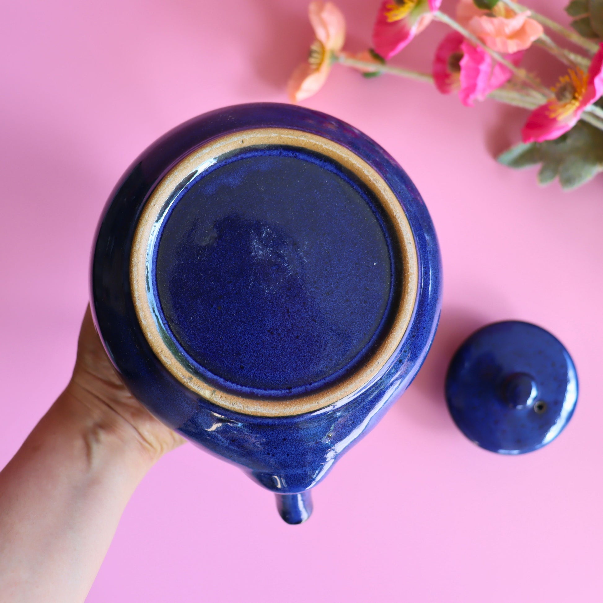 Artisan Blue Ceramic Teapot, 1L | Ethically Handmade & Fair Trade - Aksa Home Decor 