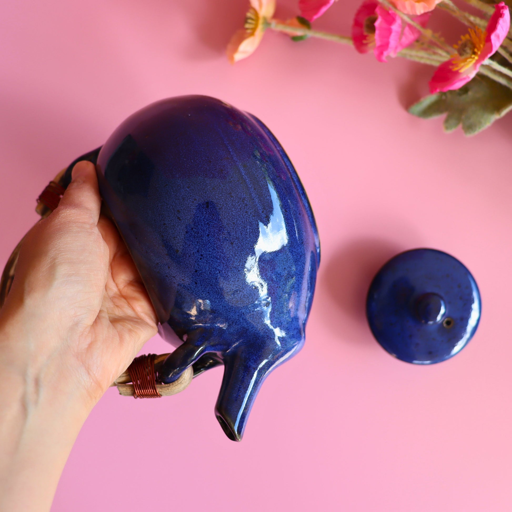 Artisan Blue Ceramic Teapot, 1L | Ethically Handmade & Fair Trade - Aksa Home Decor 