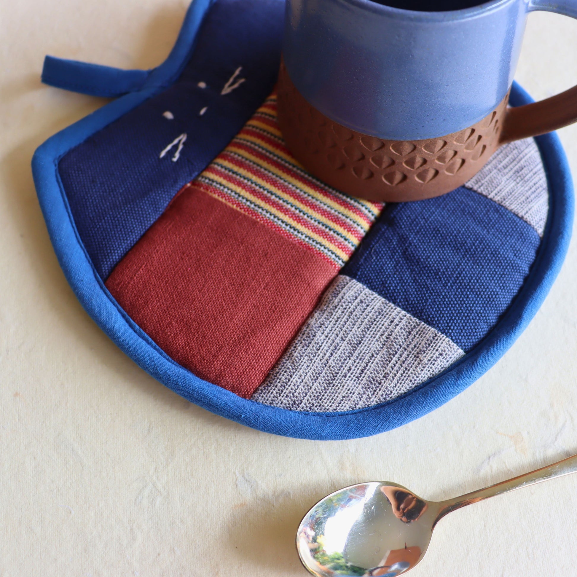 Assorted Colors Boho Cotton Cat Trivet | Handwoven Fair Trade Hot Pot Holder - Aksa Home Decor 