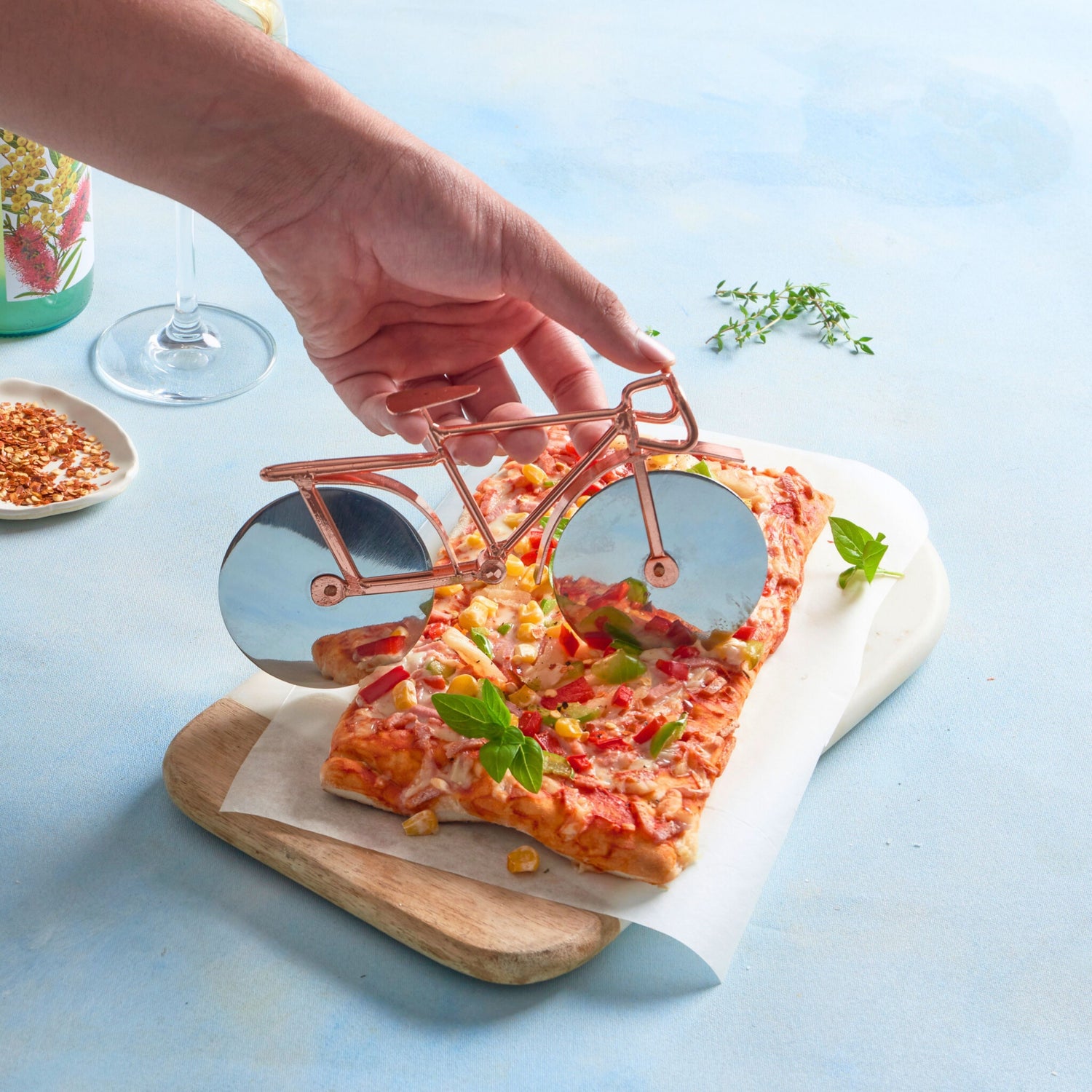 Bicycle Pizza Cutter, Stainless Steel Rose Gold, Handmade Novelty Kitchenware - Aksa Home Decor