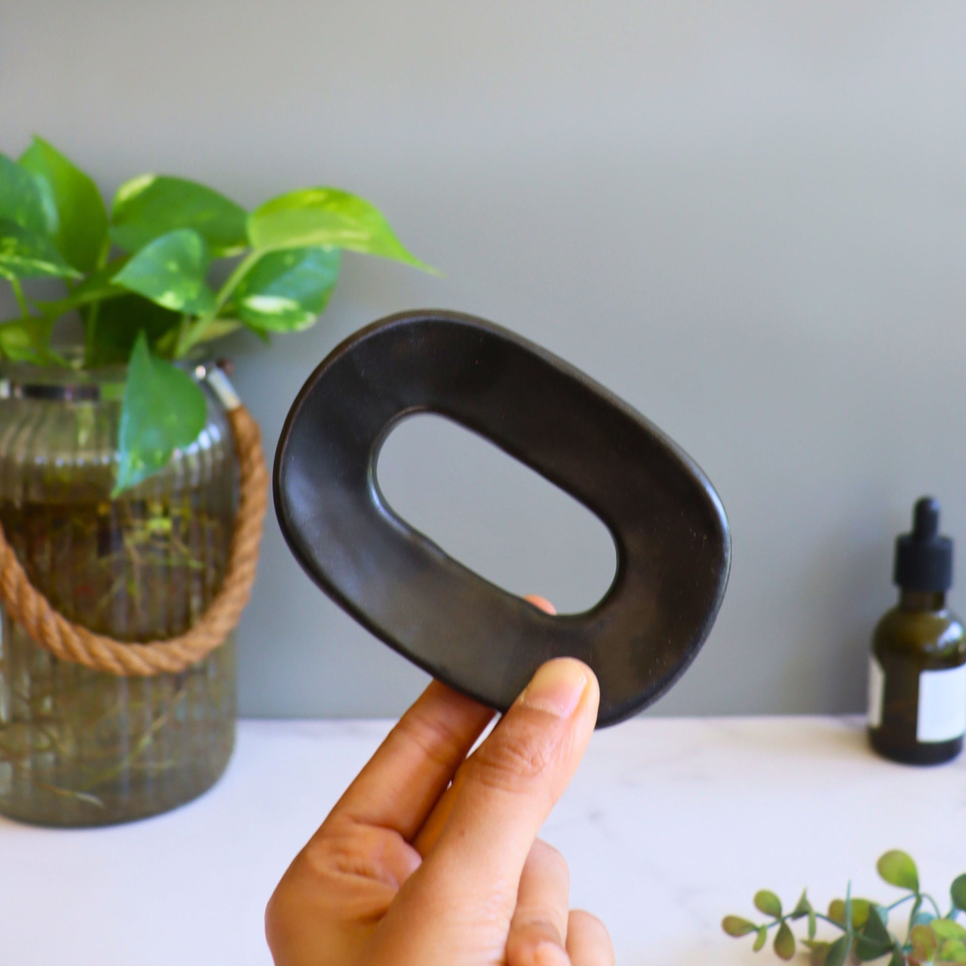 Black Ceramic Soap Dish - Handmade - Aksa Home Decor 