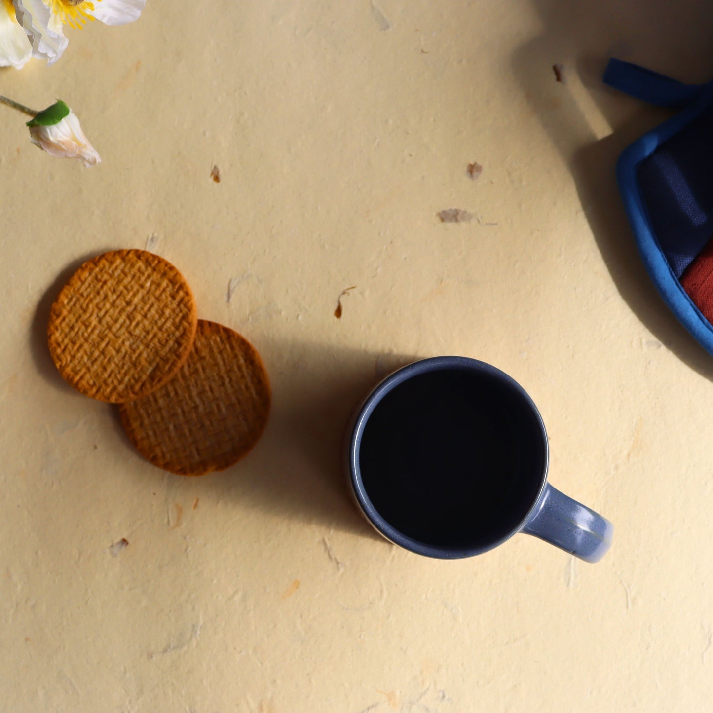 Blue Glazed Ceramic and Terracotta Mug - 400 ml Hand-Thrown Stoneware - Aksa Home Decor 