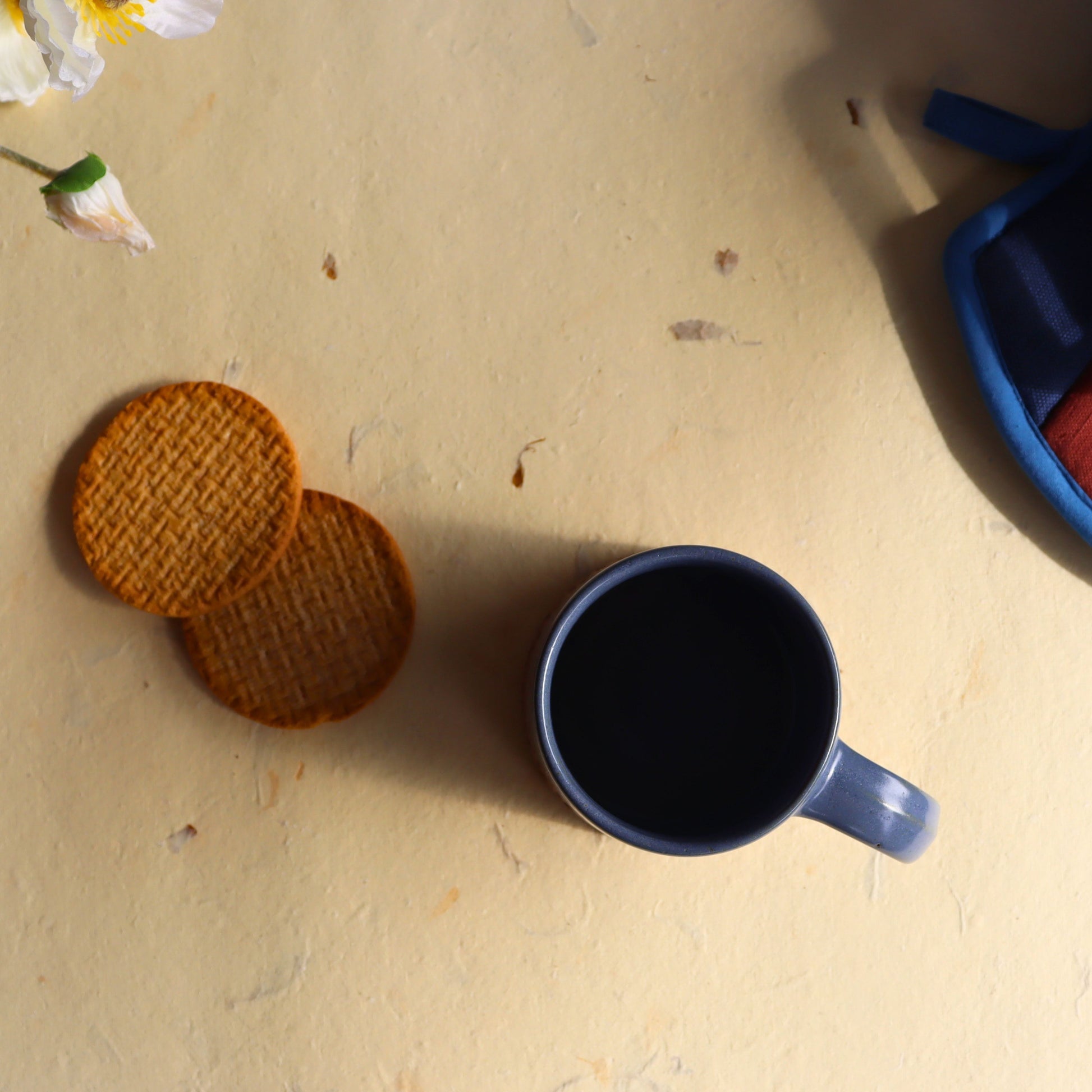Blue Glazed Ceramic and Terracotta Mug - 400 ml Hand-Thrown Stoneware - Aksa Home Decor 