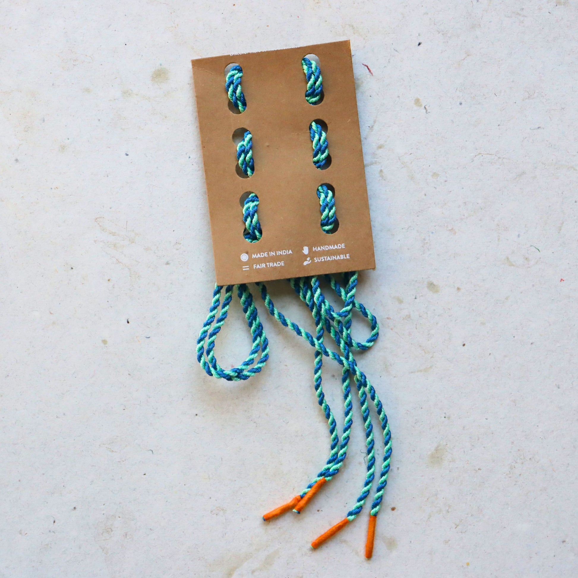 Fashion Shoelaces Blue with Orange Aglet, Men's Shoe laces Coloured