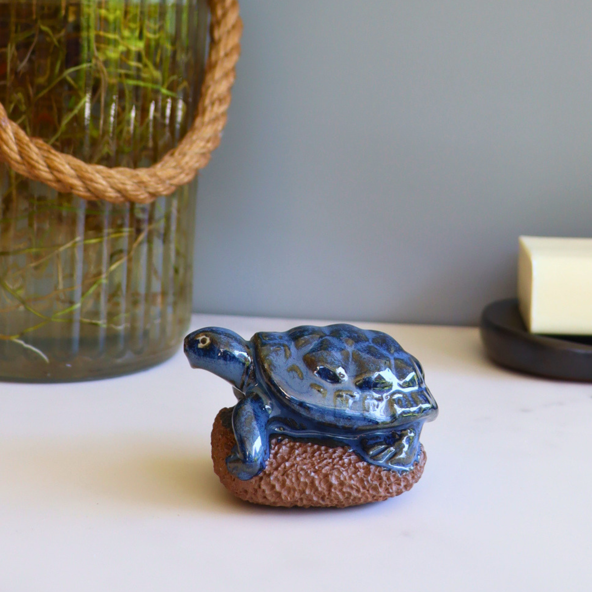 Blue Turtle Ceramic Foot Scrubber - Pedicure Exfoliator Tool - Aksa Home Decor 