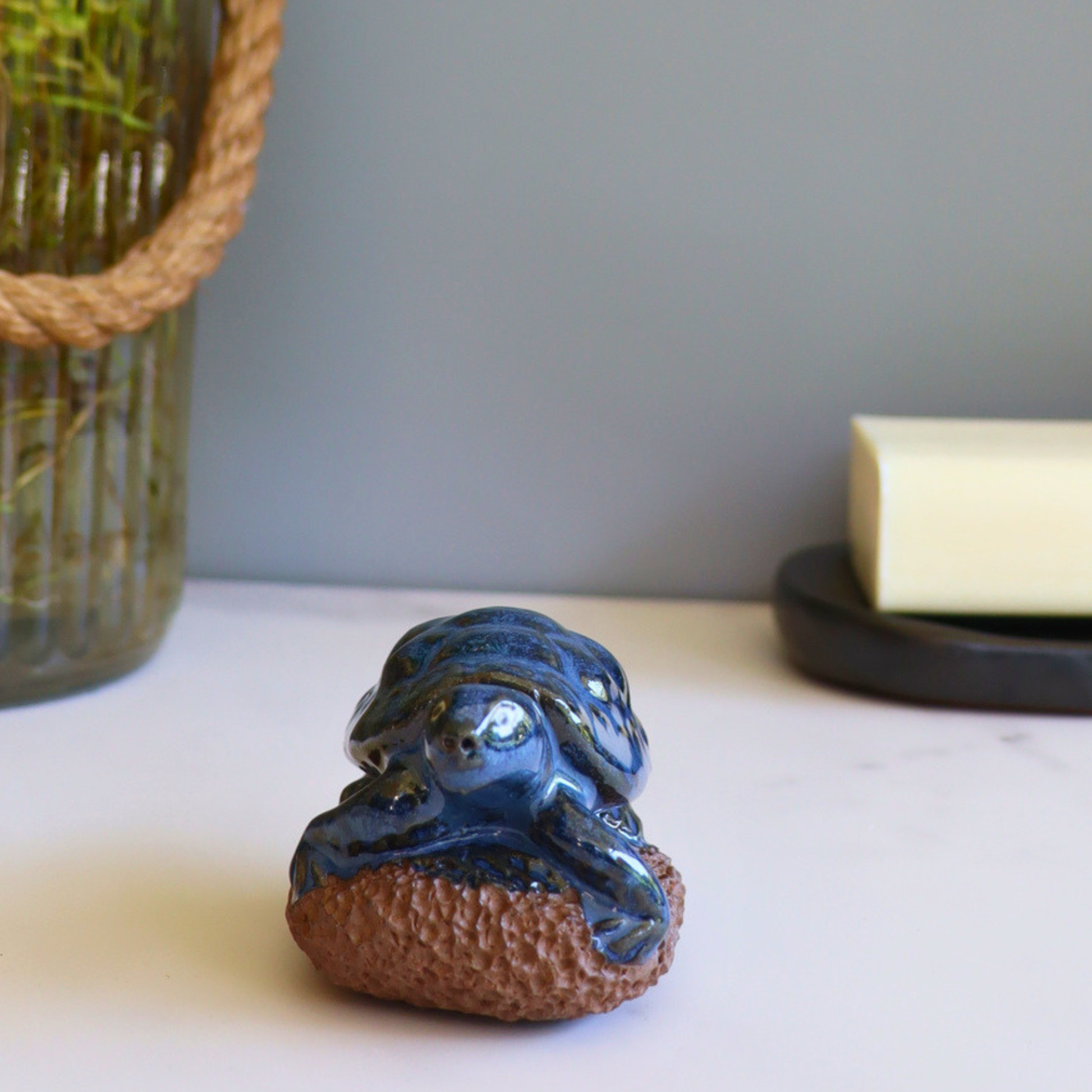 Blue Turtle Ceramic Foot Scrubber - Pedicure Exfoliator Tool - Aksa Home Decor 