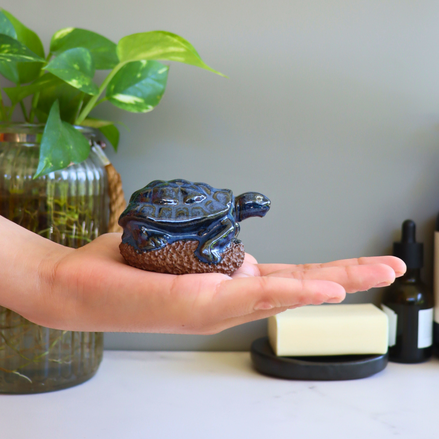Blue Turtle Ceramic Foot Scrubber - Pedicure Exfoliator Tool - Aksa Home Decor 