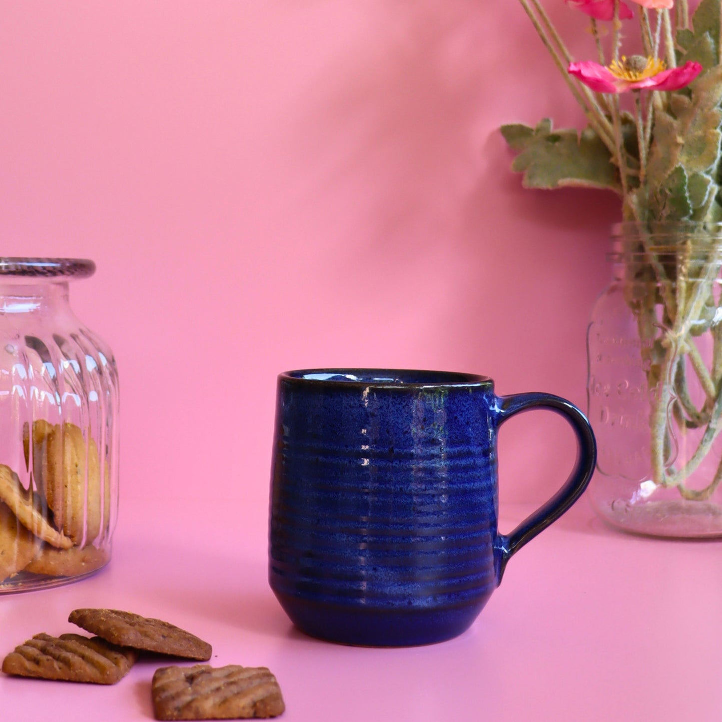 Artisan Blue Ceramic Coffee Mug - Handmade 16 oz Tea Cup - Fair Trade Sustainable Home Decor - Aksa Home Decor 