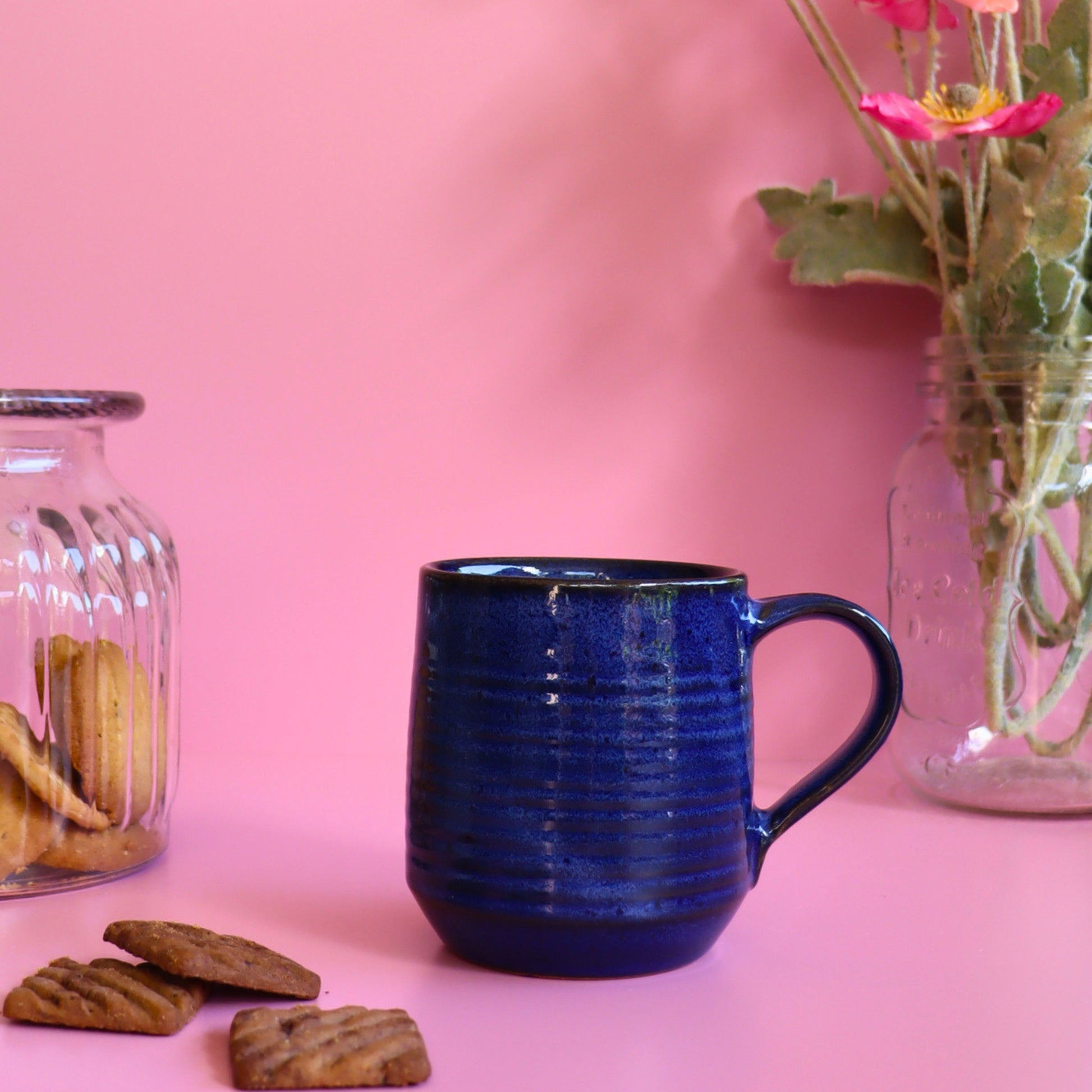 Artisan Blue Ceramic Coffee Mug - Handmade 16 oz Tea Cup - Fair Trade Sustainable Home Decor - Aksa Home Decor 