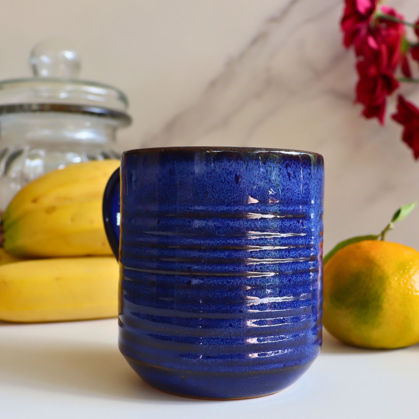 Artisan Blue Ceramic Coffee Mug - Handmade 16 oz Tea Cup - Fair Trade Sustainable Home Decor - Aksa Home Decor 