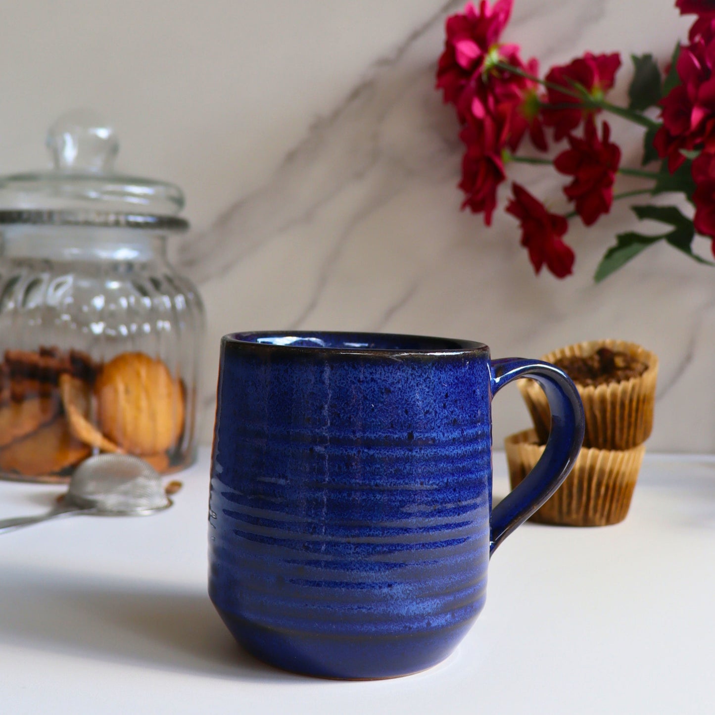 Artisan Blue Ceramic Coffee Mug - Handmade 16 oz Tea Cup - Fair Trade Sustainable Home Decor - Aksa Home Decor 