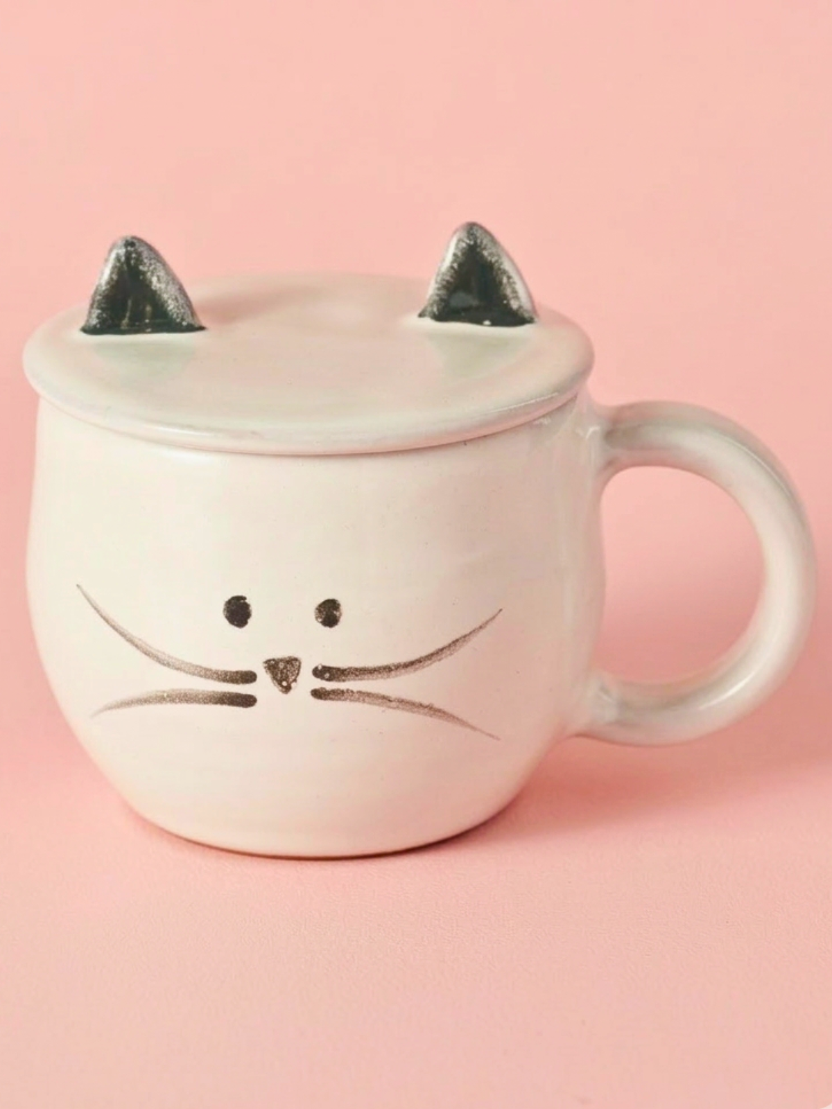Ceramic Cat Mug with Removable Lid - Handcrafted - Aksa Home Decor 