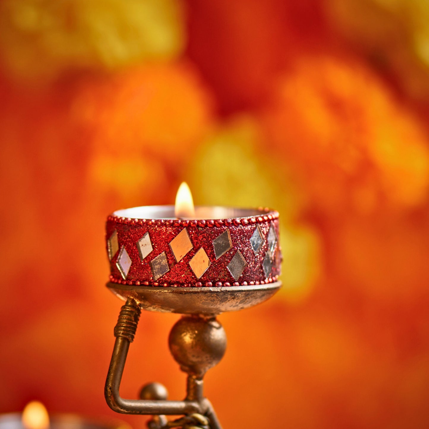 Decorative Tea Light Holders, Set of 6, Colourful Handmade Diya - Aksa Home Decor 