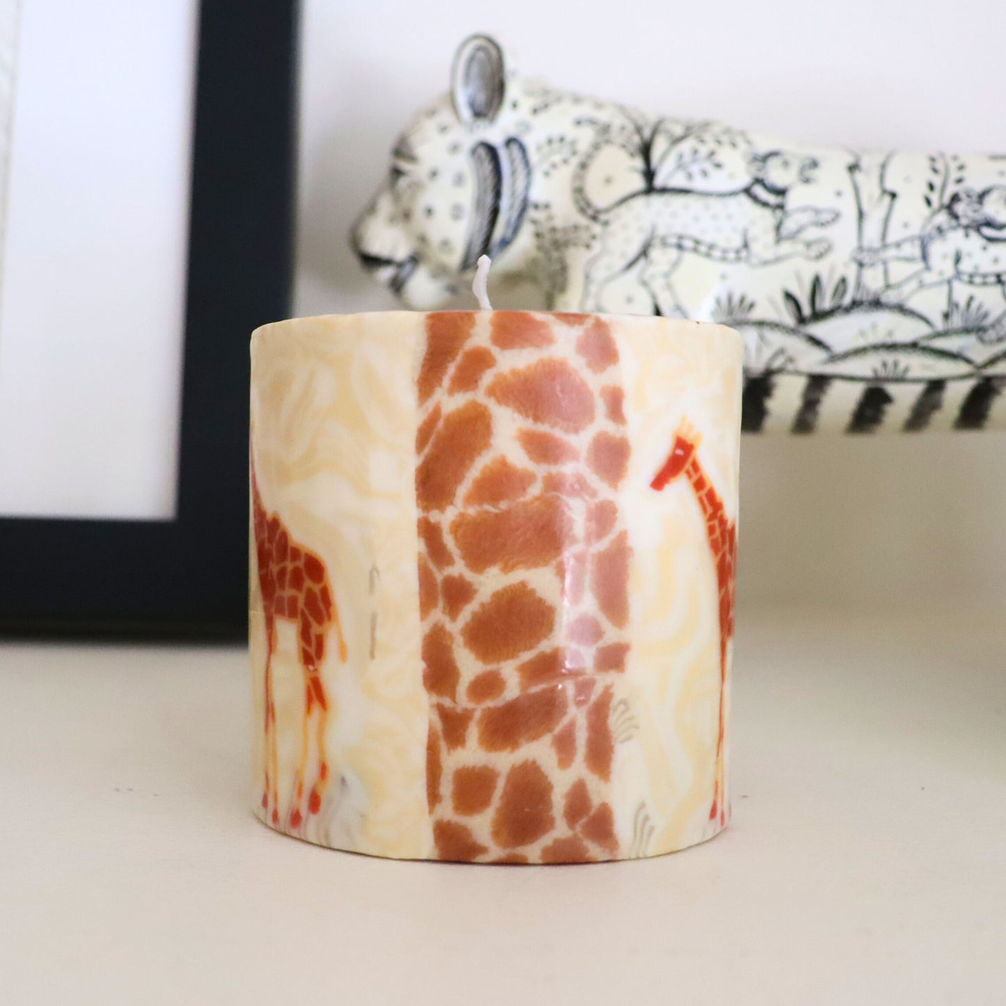 Giraffe Animal Print Candle, Safari Jungle Theme Pillar Candle 9 cm - Aksa Home Decor 
