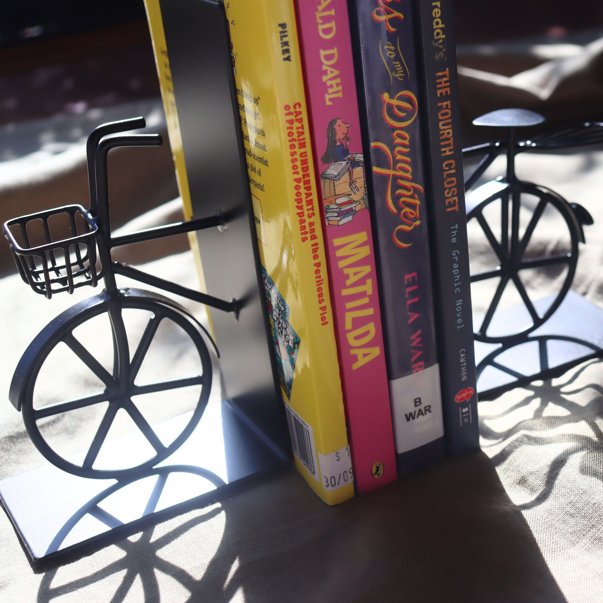 Handcrafted Black Bicycle Bookends - Industrial look, Anti-Skid, Gift for Book Lover - Aksa Home Decor 