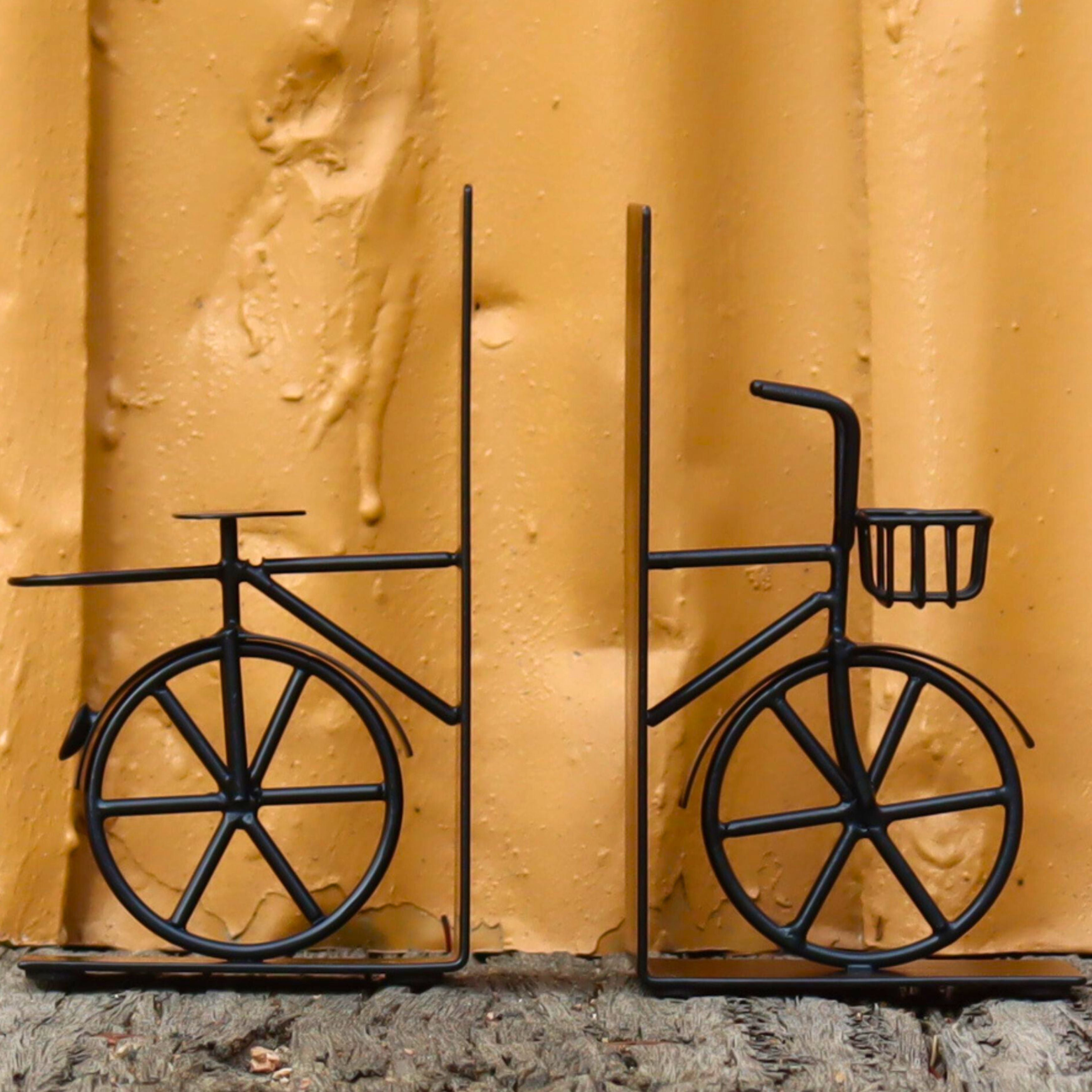 Handcrafted Black Bicycle Bookends, Industrial look Anti Skid, Gift for Book Lover