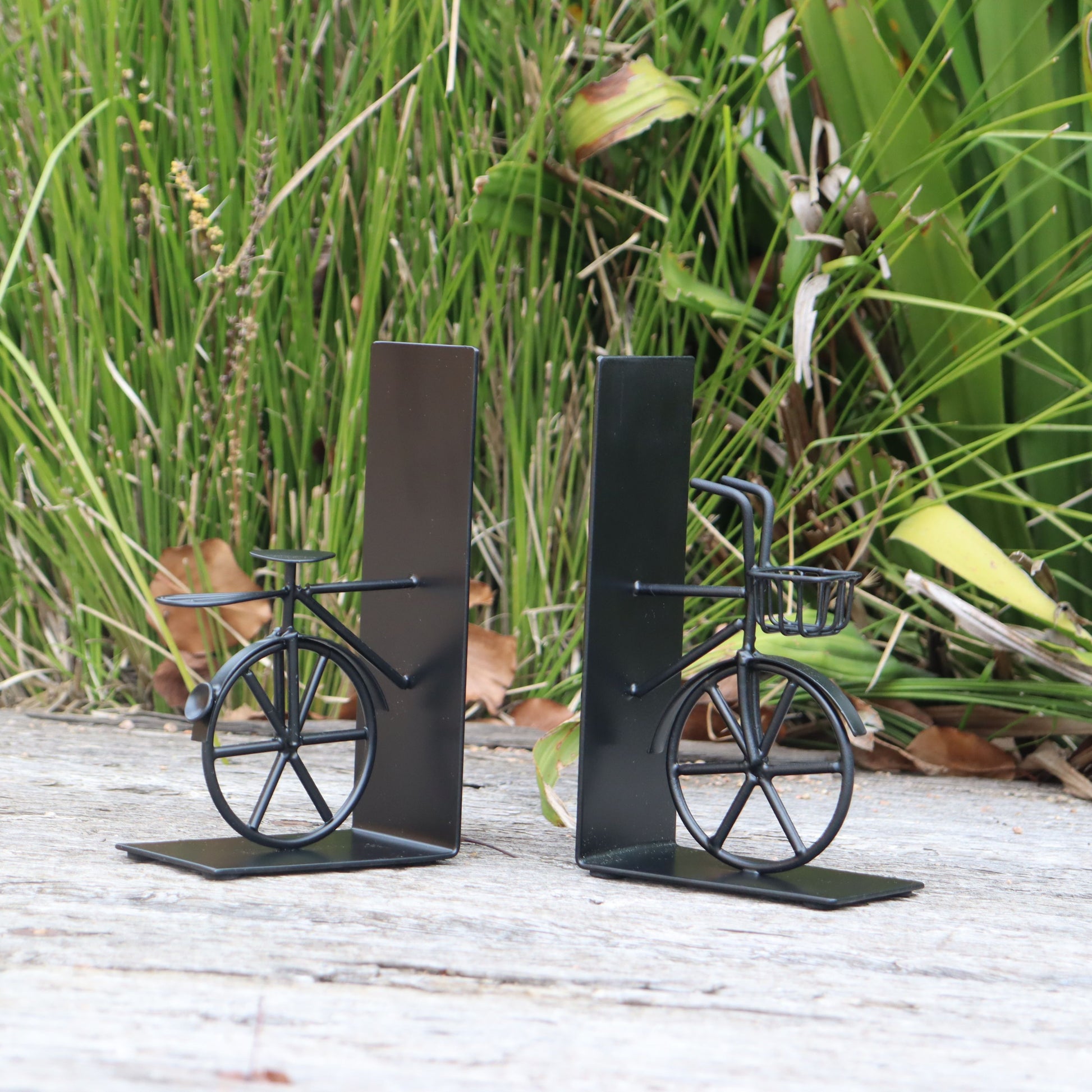 Handcrafted Black Bicycle Bookends, Industrial look Anti Skid, Gift for Book Lover - Aksa Home Decor 
