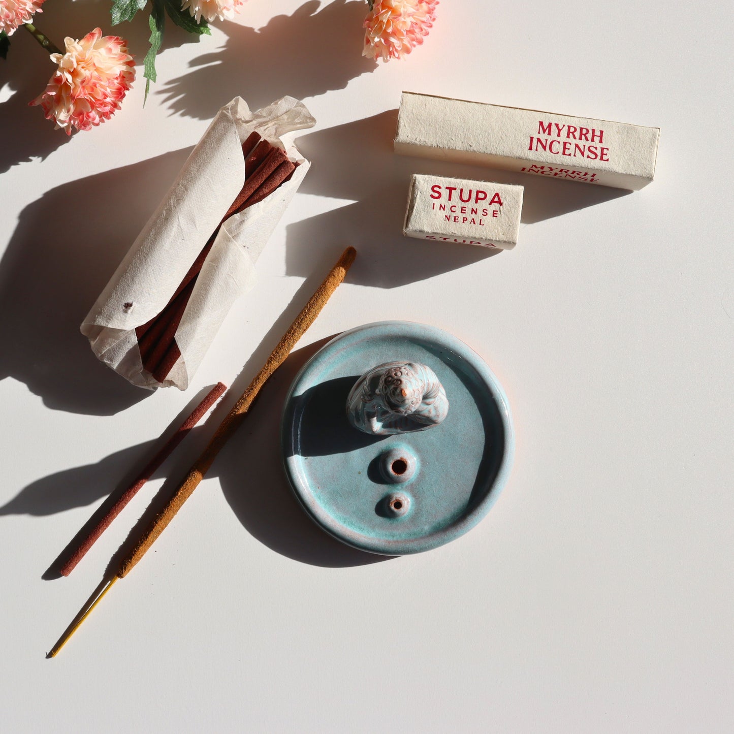 Handmade Ceramic Buddha Incense Holder - Fair Trade Artisan Incense Burner for Sticks - Aksa Home Decor 