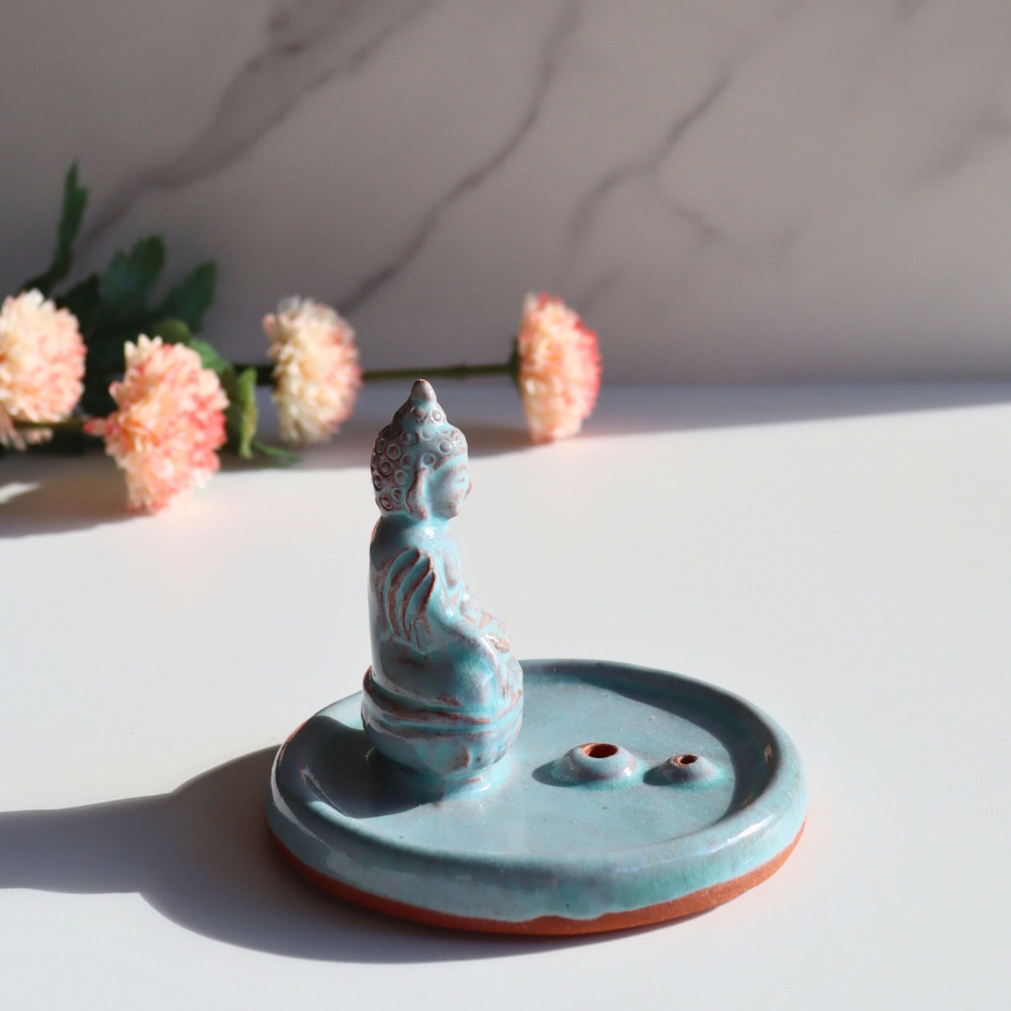 Handmade Ceramic Buddha Incense Holder - Fair Trade Artisan Incense Burner for Sticks - Aksa Home Decor 