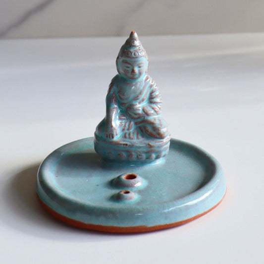 Handmade Ceramic Buddha Incense Holder - Fair Trade Artisan Incense Burner for Sticks - Aksa Home Decor 