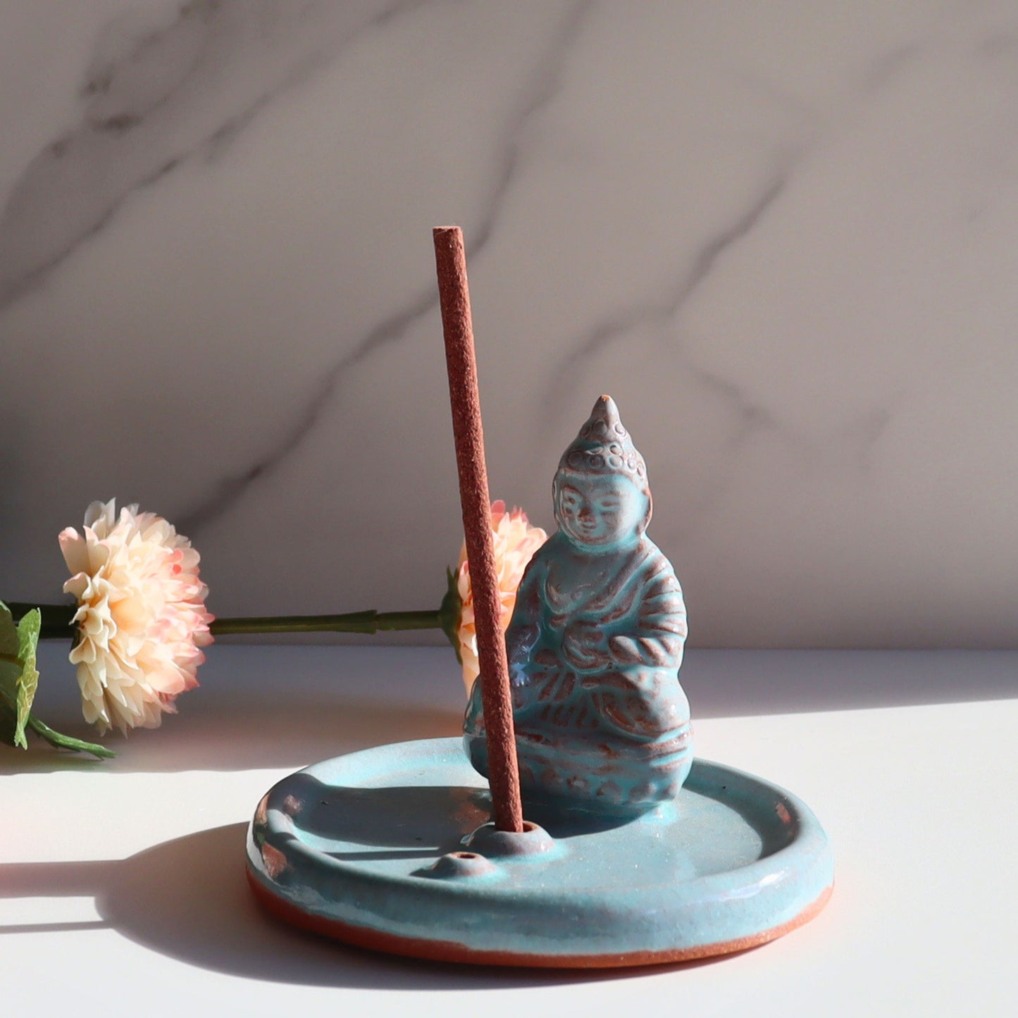 Handmade Ceramic Buddha Incense Holder - Fair Trade Artisan Incense Burner for Sticks - Aksa Home Decor 