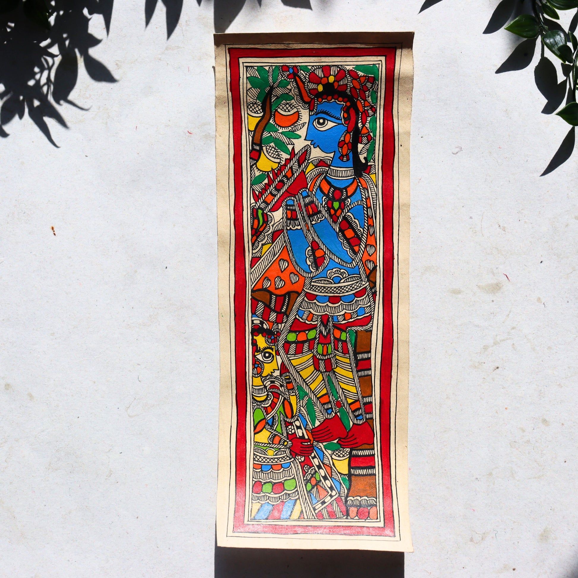 Indian Madhubani Painting - Krishna, Hand Sketch, Artwork, Assorted - Aksa Home Decor 