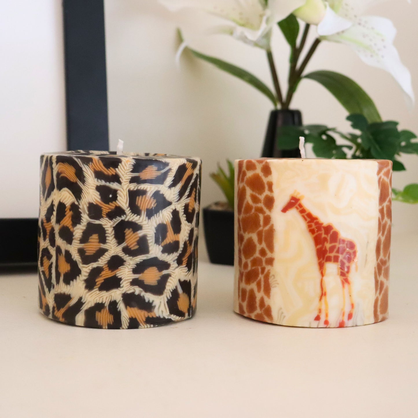 Leopard Animal Print Candle, Safari Jungle Theme Pillar Candle 9 cm - Aksa Home Decor 