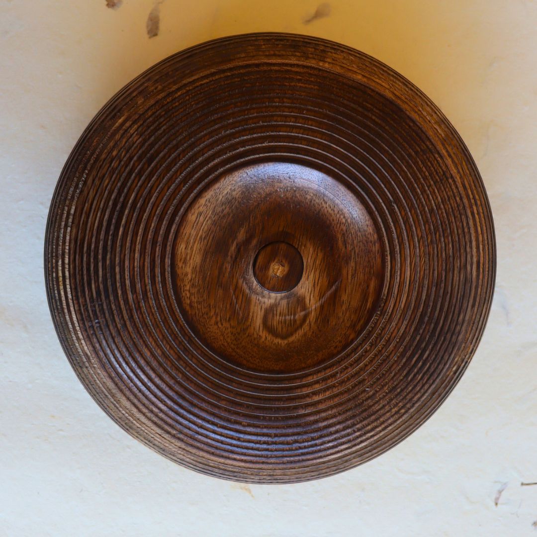 Mango Wood Round Box with Lid - Hand-Etched Striped Detailing