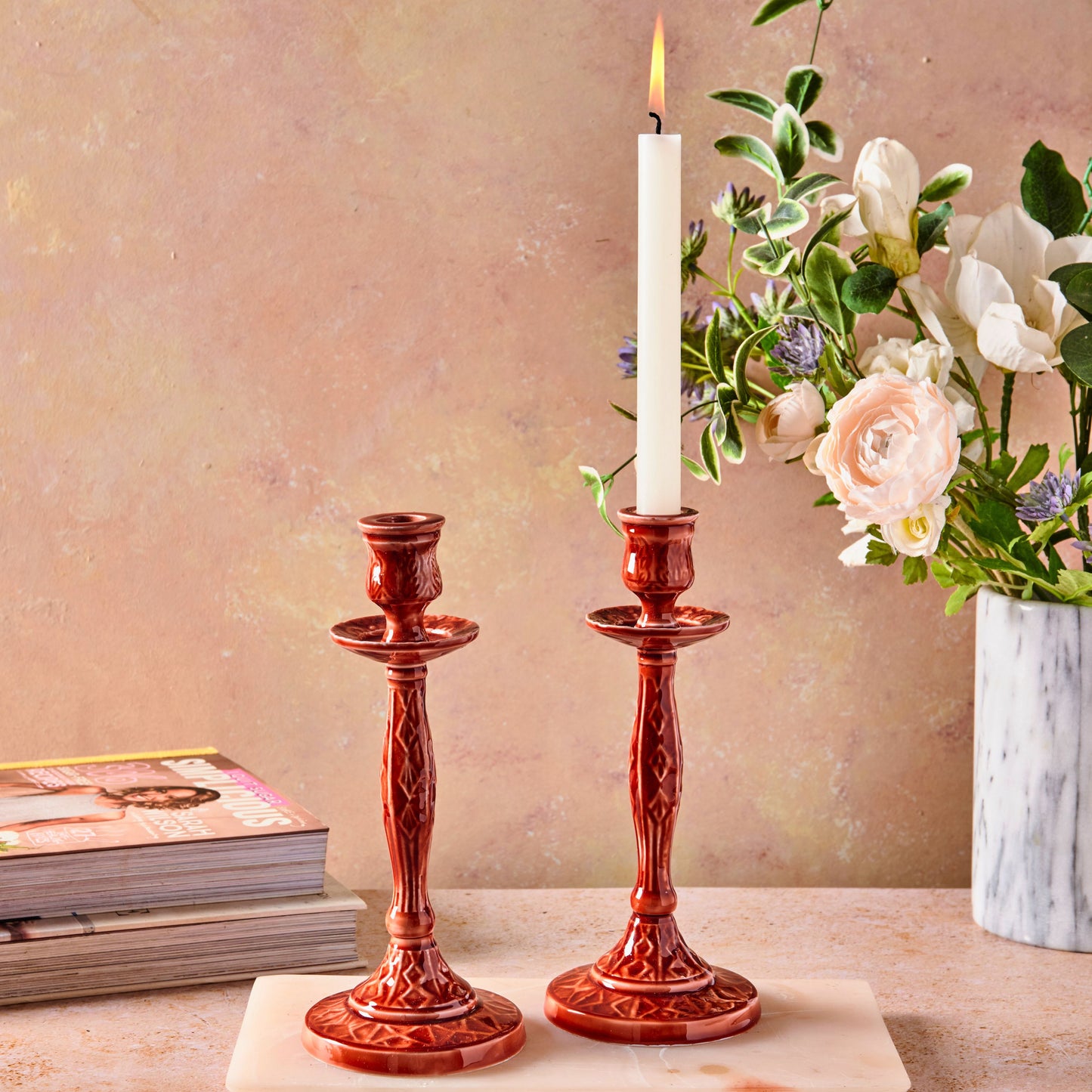 Metal Candle Holder - Rust colour, Boho Table Decor, Tall Taper Candle Stick