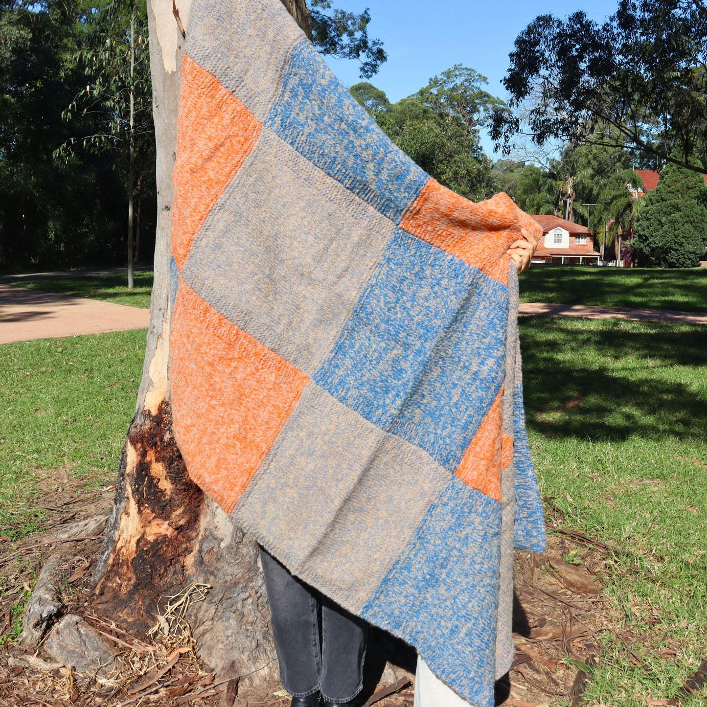 Plaid Wool Throw, Handknitted Winter Blanket - Aksa Home Decor 