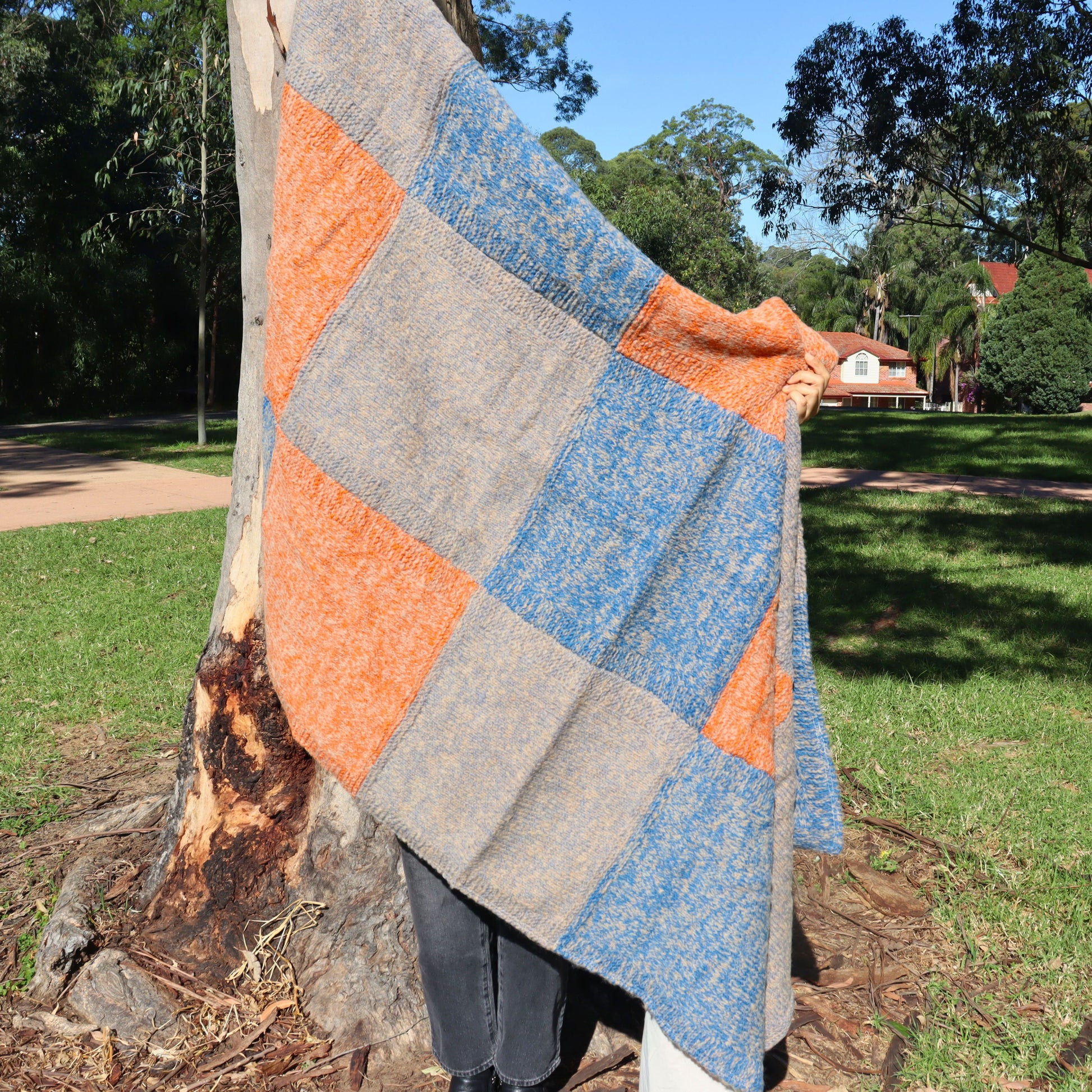 Plaid Wool Throw, Handknitted Winter Blanket - Aksa Home Decor 