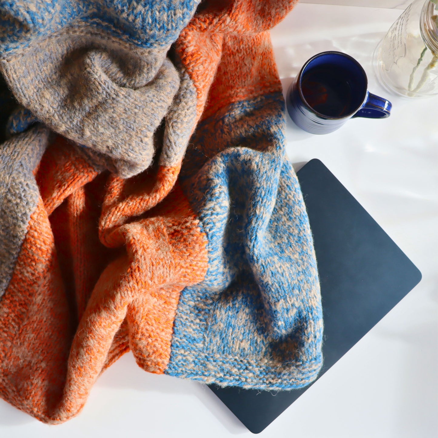 Plaid Wool Throw, Handknitted Winter Blanket - Aksa Home Decor 