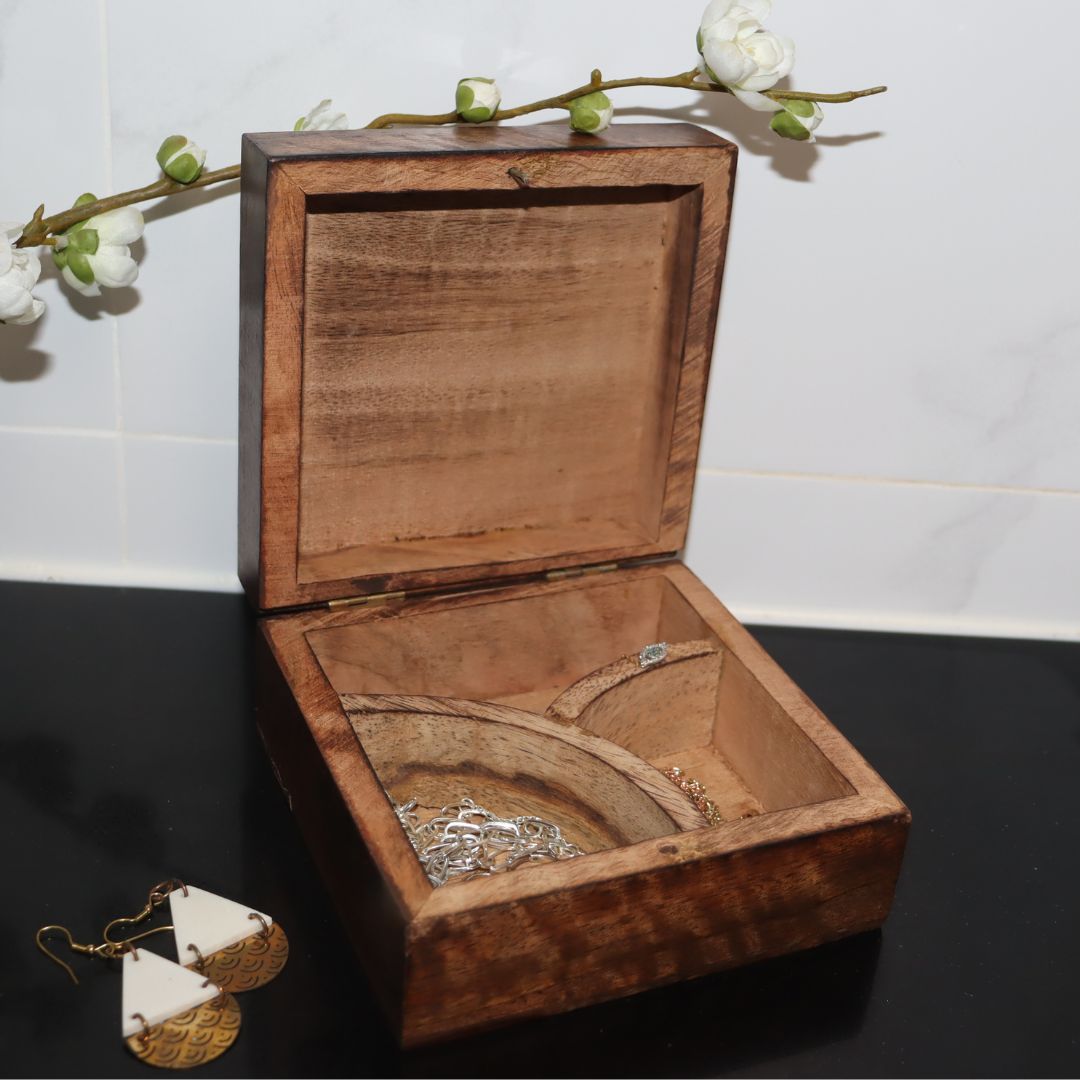 Tree of Life Wood Jewellery Box, Engraved Square 5 inch Tree of Life Wood Jewellery Box, Engraved Square 5 inch