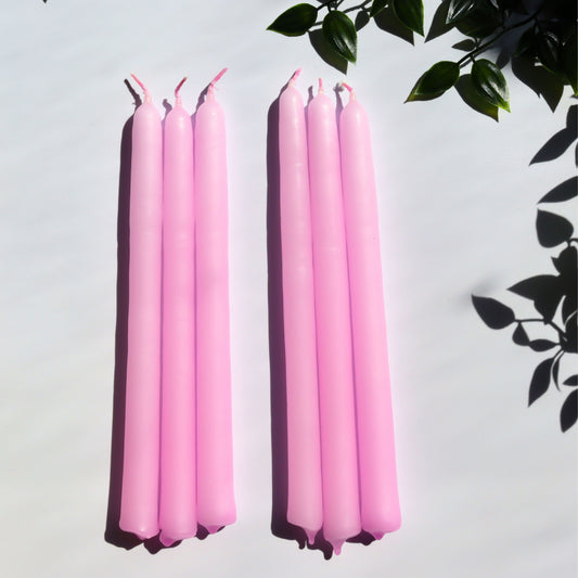 Soft Pink Taper Candle, UnScented 9 Hour Burn 24 cm Tall - Aksa Home Decor 
