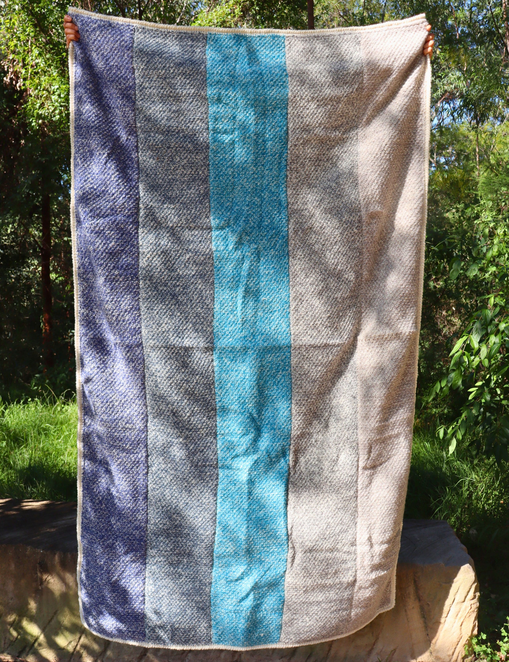 Striped Wool Throw Blanket - Hand-knit - Aksa Home Decor 