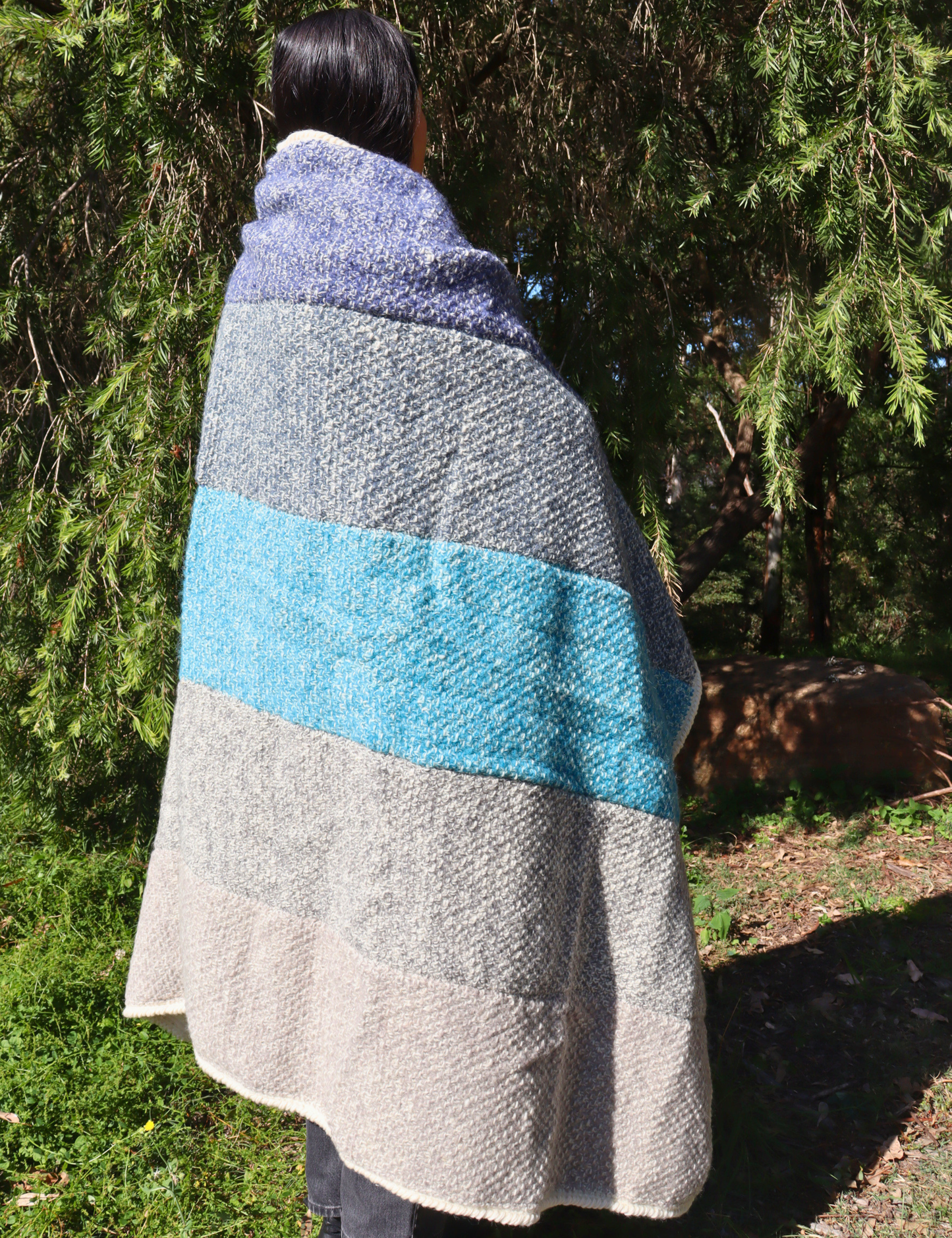 Striped Wool Throw Blanket - Hand-knit - Aksa Home Decor 
