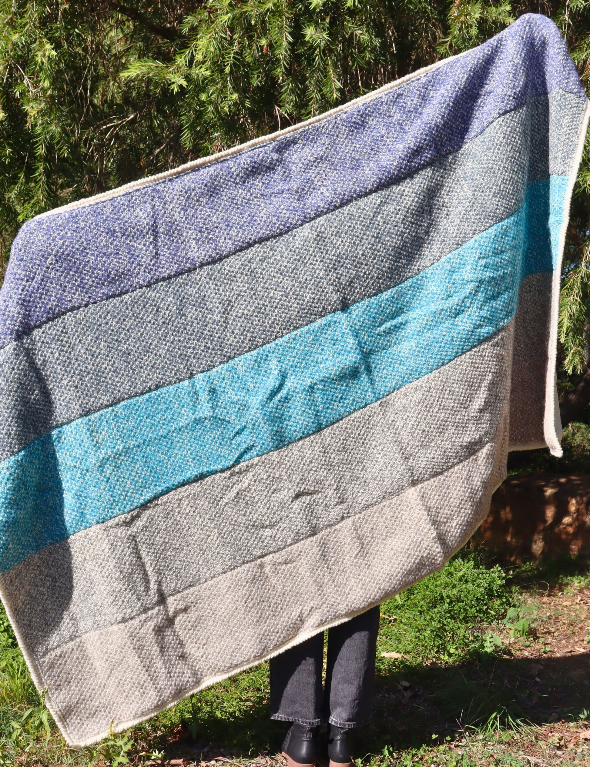 Striped Wool Throw Blanket - Hand-knit - Aksa Home Decor 