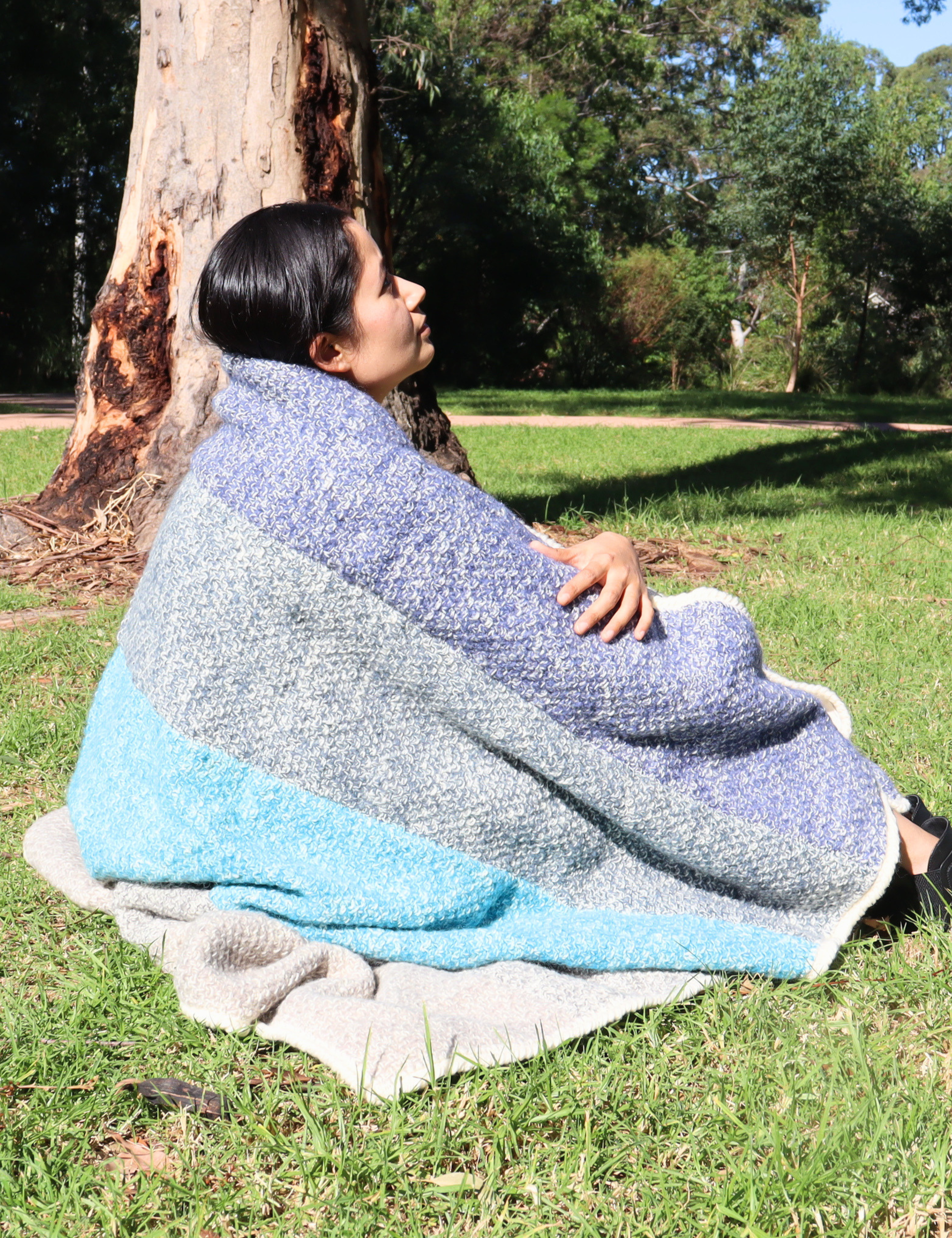 Striped Wool Throw Blanket - Hand-knit - Aksa Home Decor 