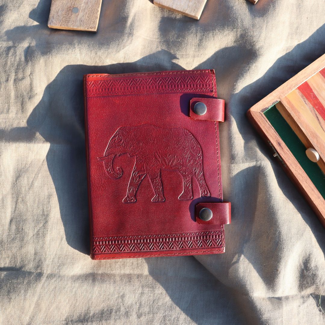 Sustainable Leather Journal, Elephant Diary, Tree free paper 96 Pages - Aksa Home Decor 