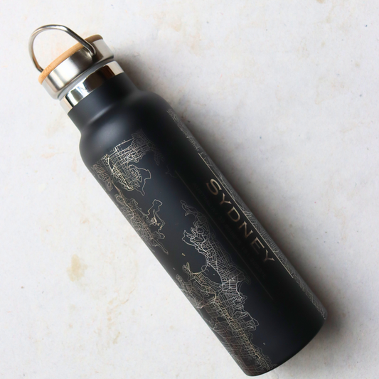Eco-Friendly reusable bottle with Engraved Sydney Map 20 oz, Stainless steel - Aksa Home Decor 